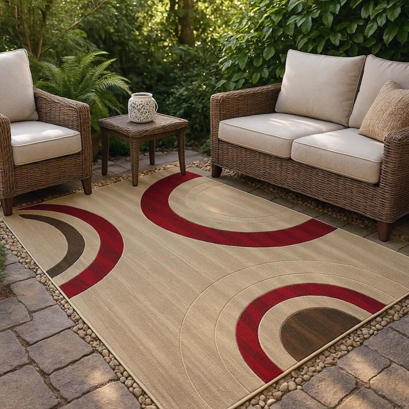 Tapis intérieur / extérieur circulaire en polypropylène tissé à la machine beige et beige Bunce