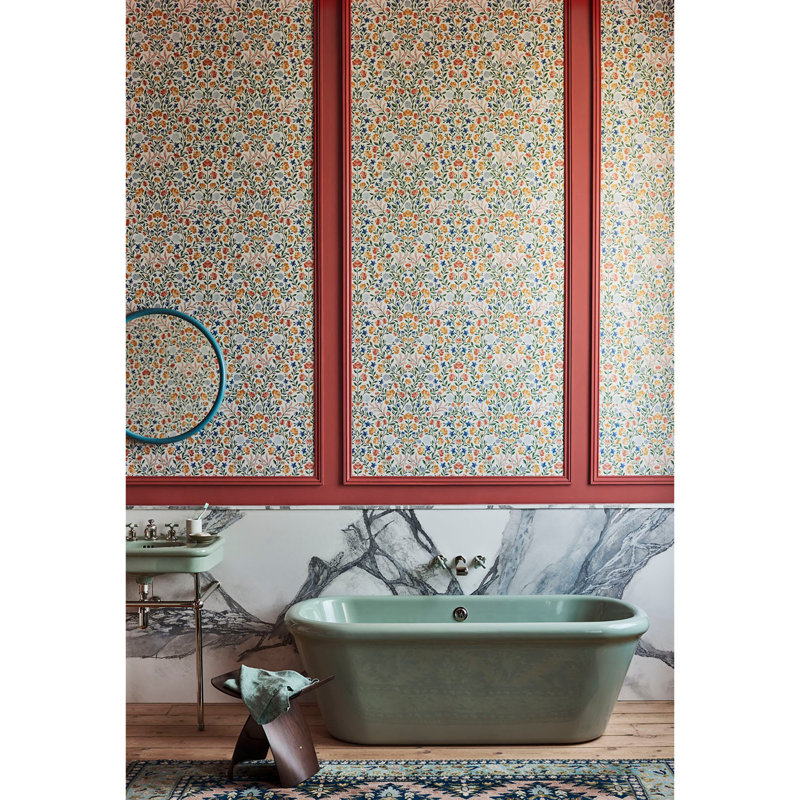 Floral Wallpaper Roll, Yellow/Rose/Hyacinth Blue/Charcoal