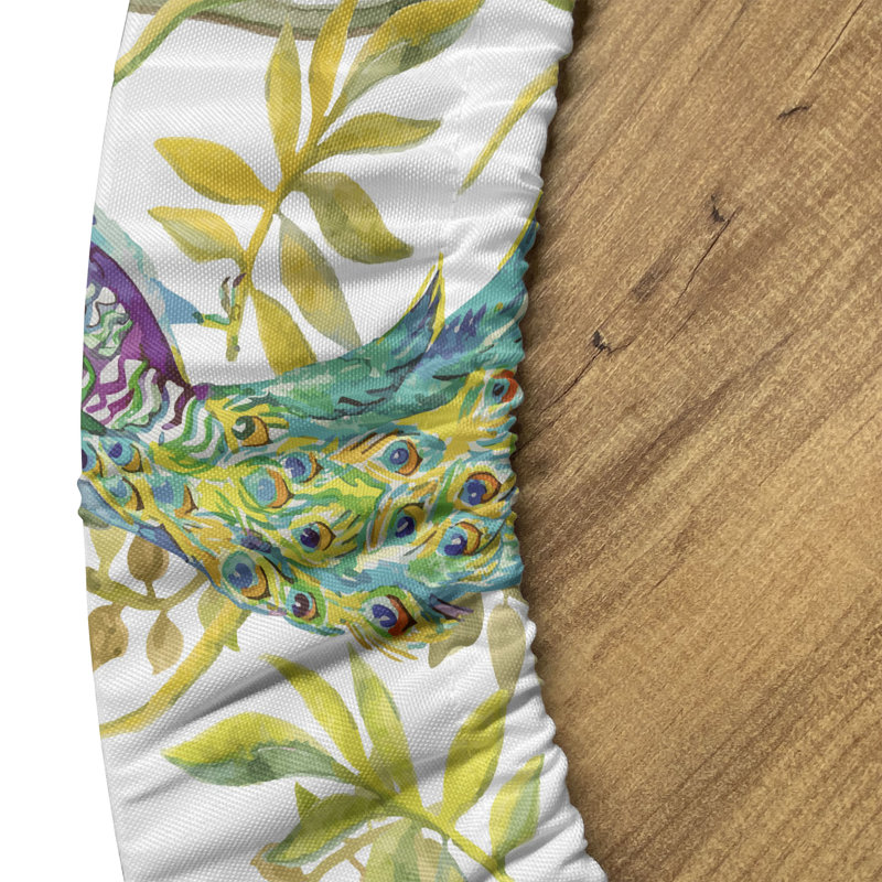 Bungalow Rose Peacock Fitted Round Tablecloth Diameter Multicolor, 47.24" Round