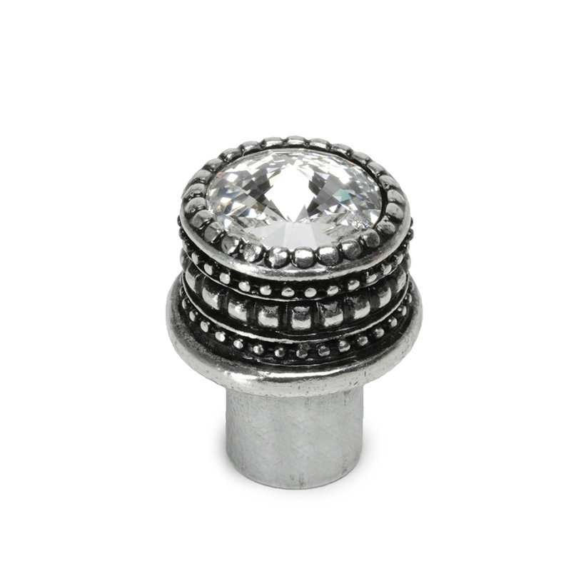 Poignée ronde en cachemire avec un cristal Swarovski transparent de 16 mm Rivoli, Argent argent