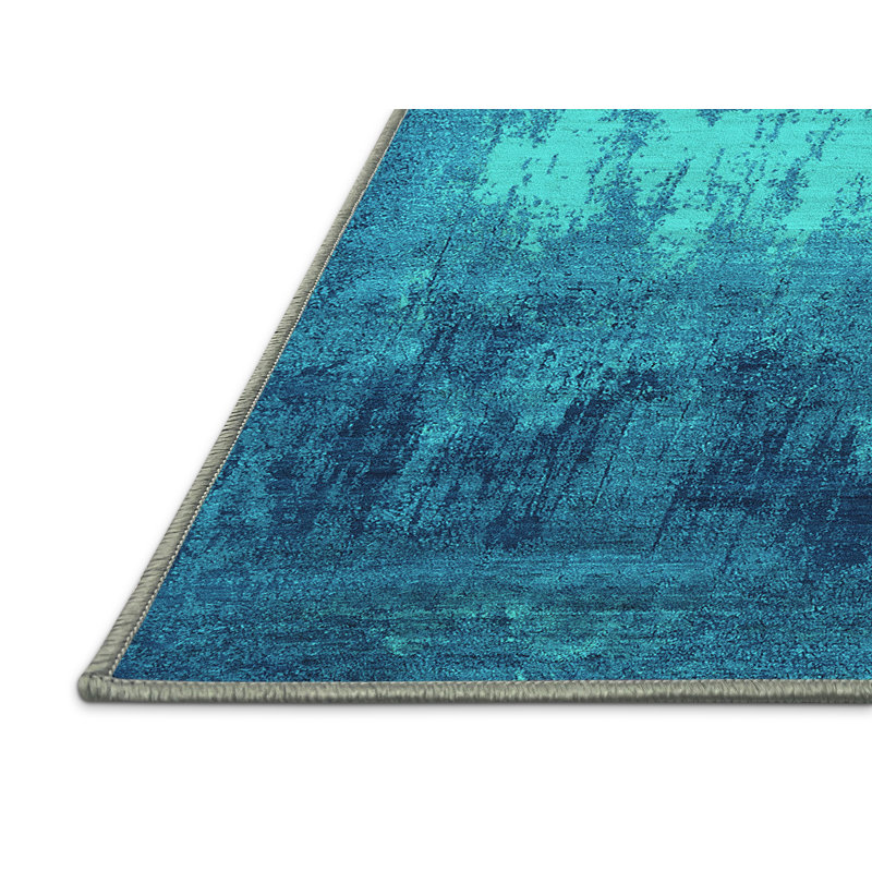 Tapis oriental bleu / bleu sarcelle tissé à la machine Warthman, Rectangle 6 pi x 9 pi