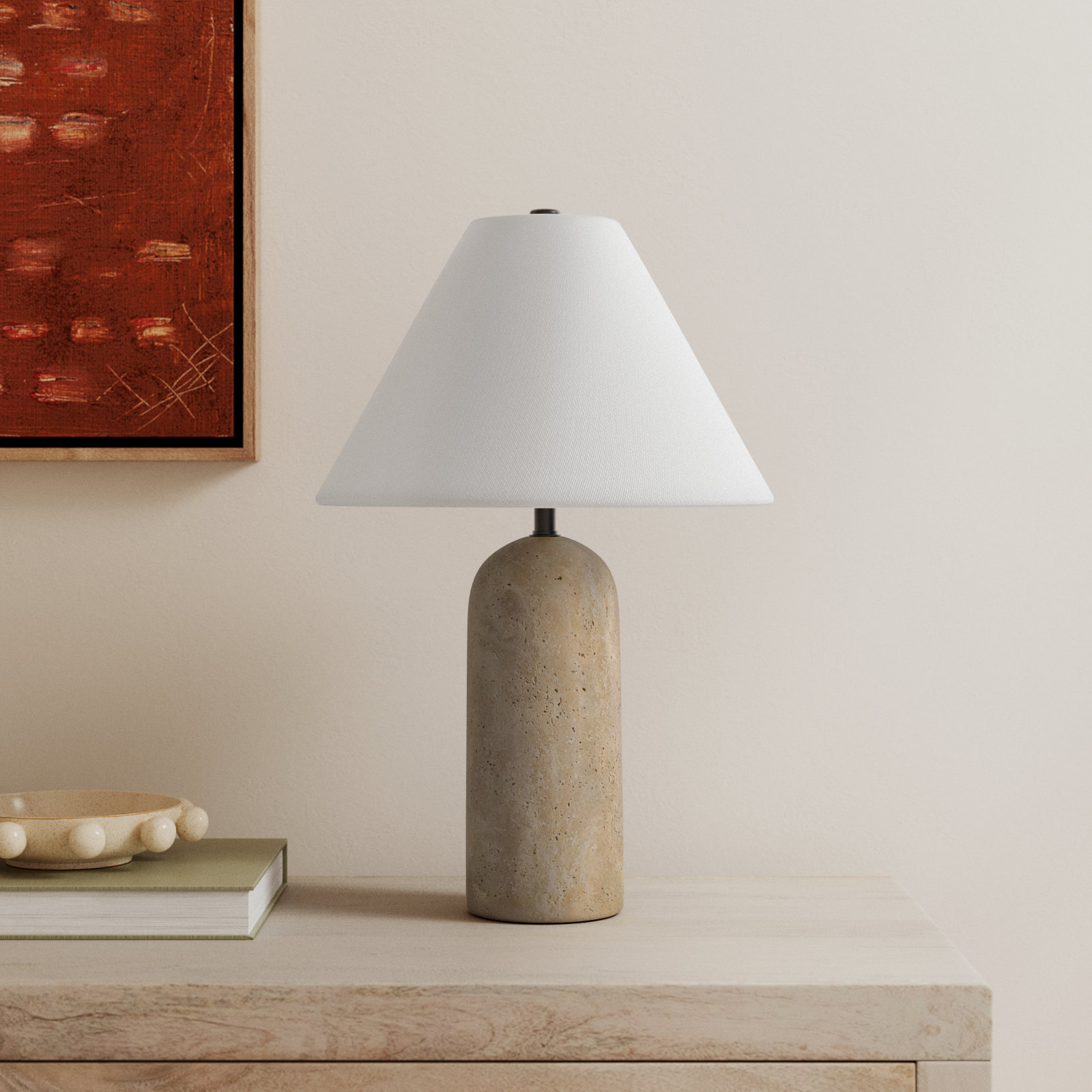 Astere Travertine Table Lamp, 25" H x 16" W x 16" D