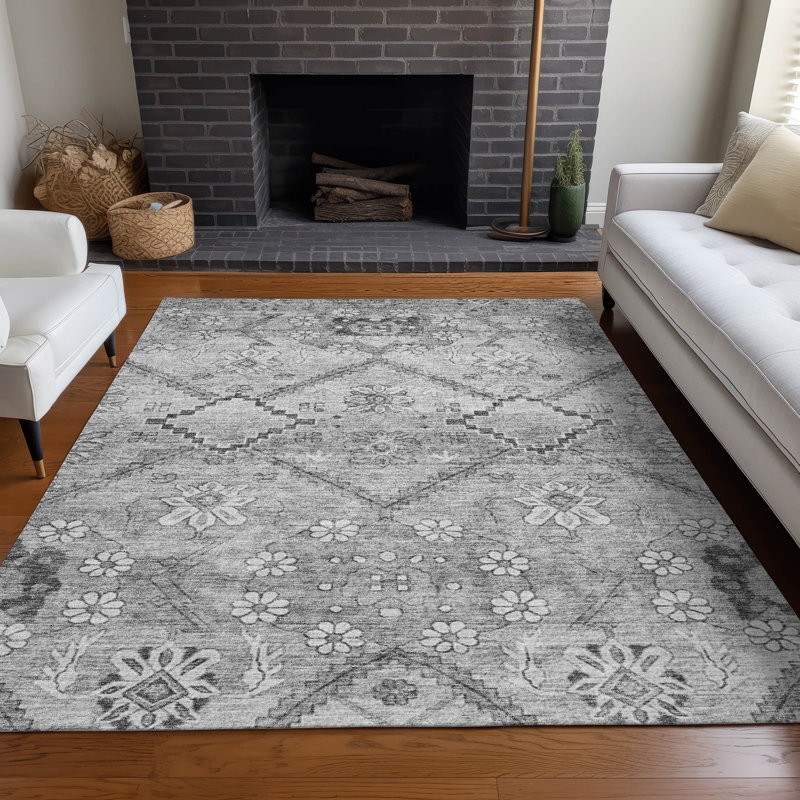 Premium Machine Washable Prisco Gray Rug, Rectangle 8' x 10'