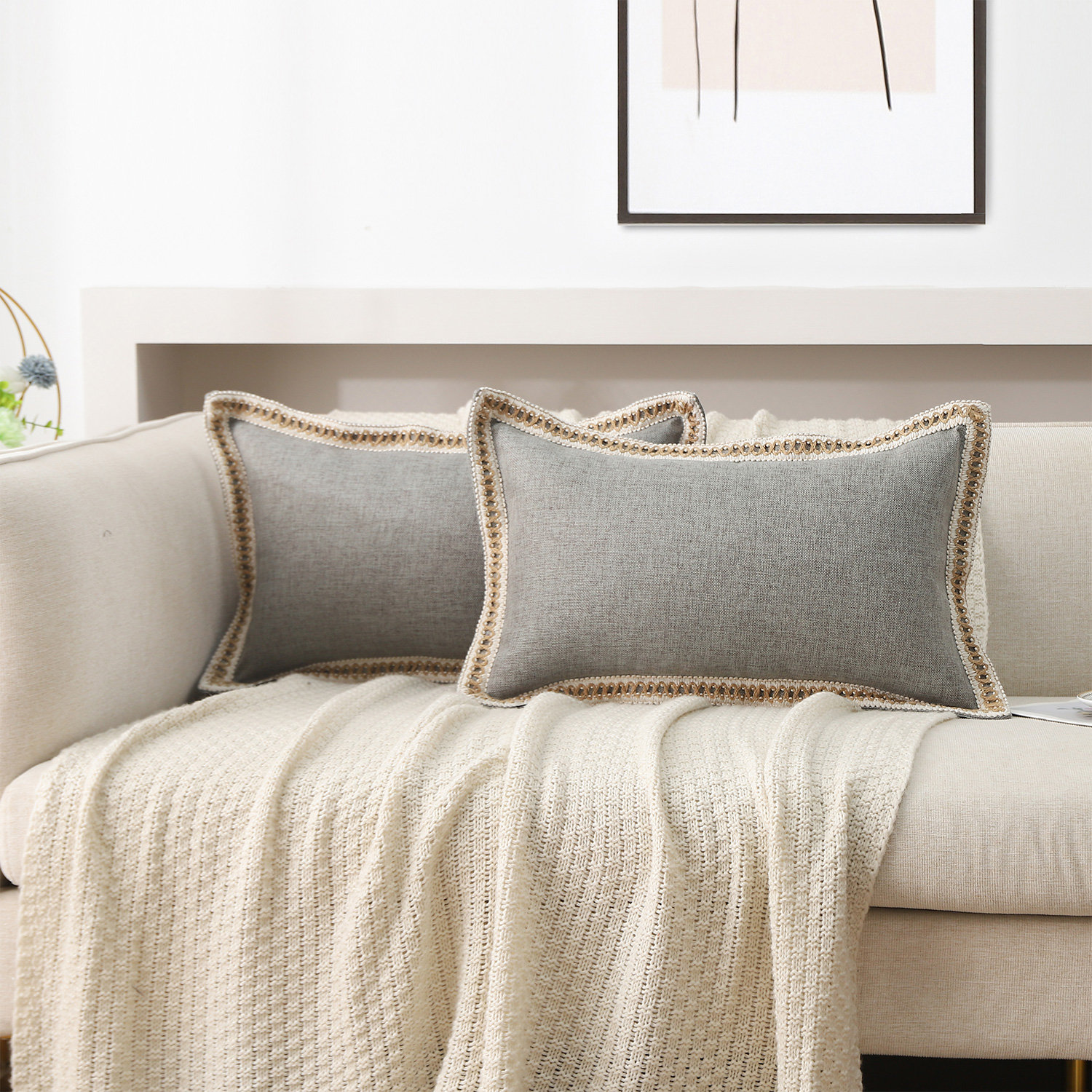 Color Pillow Cover, Gray, Rectangle 12"H x 20"W