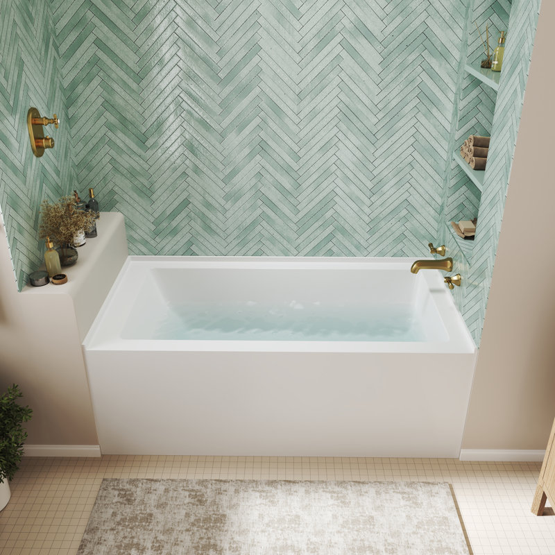 CASAINC 60"x32" Rectangle Solid Surface Alcove / Tile In Soaking Bathtub Matte White With Drain