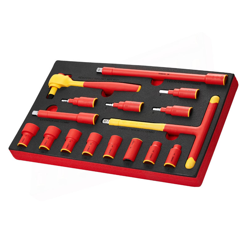 Insulated Socket Set 16-Piece Insulated Socket Tool With T-Handle Wrench 1000V