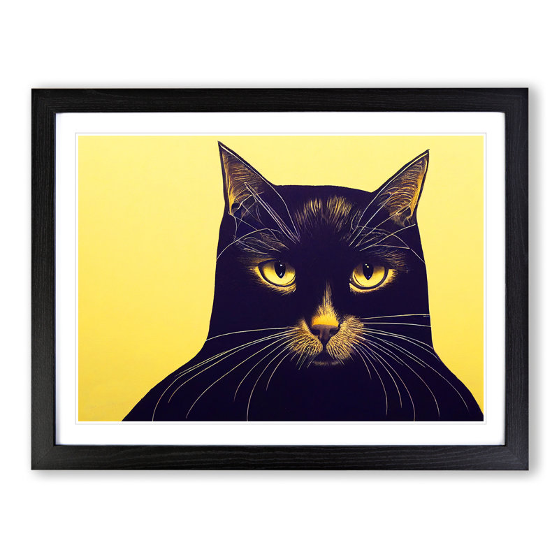 Groovy Cat - Single Picture Frame Print, Black Framed, 34cm H x 46cm W x 2cm D
