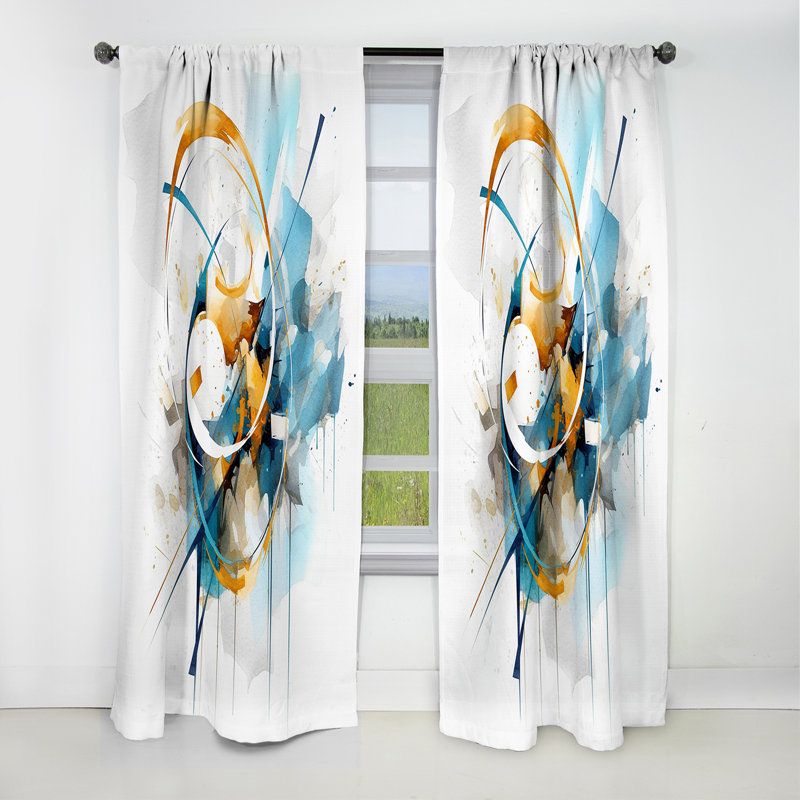 Blue Gold Surreal Melodies I - Abstract Curtain - Blackout Abstract Curtain - 1 Panels, 52" W x 95" L