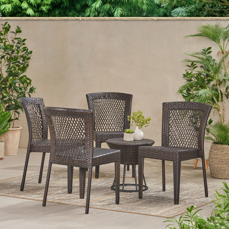 Causey Wicker Outdoor Stackable Dining Side Chairs, Multi Brown