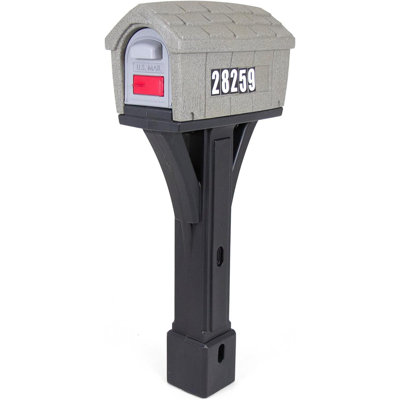 Classic Home Plastic Residential Mailbox & Post Mount Combo Kit With 2 Access Doors - Stone