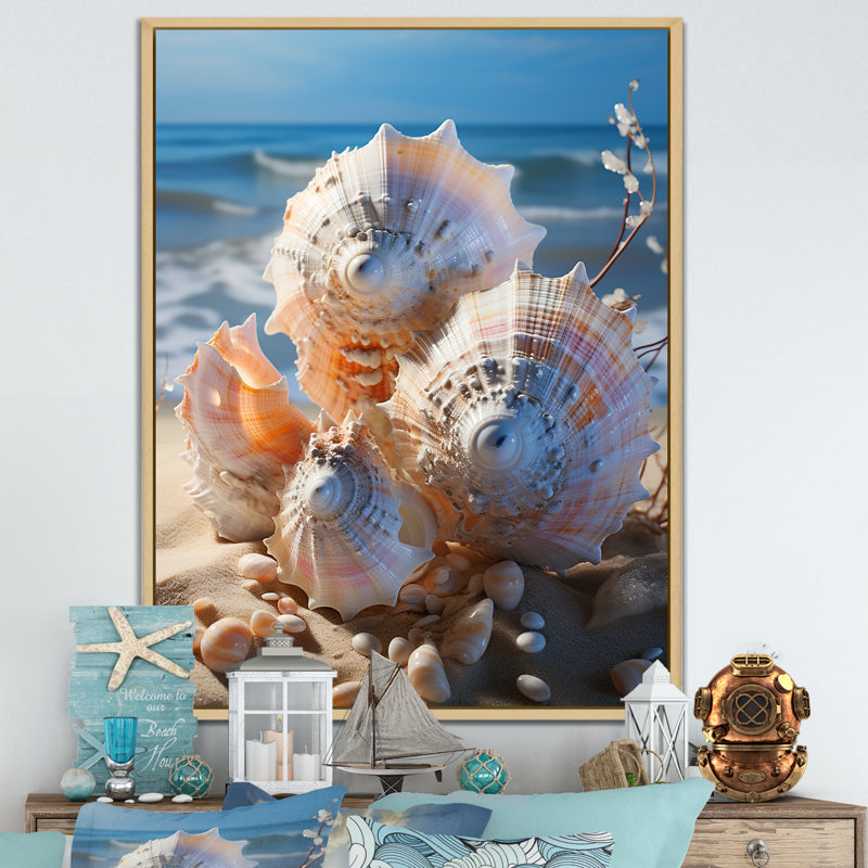 Impression sur toile Seashells On Dreamy Tide I, H 32 po x l 24 po x P 1 po, Cadre naturel flottant
