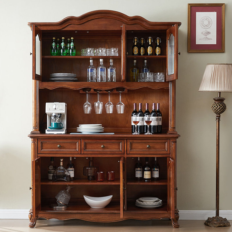 Armoire à vin en bois massif 51,18 ", présentoir en verre avec rangement en couches de grande capacité