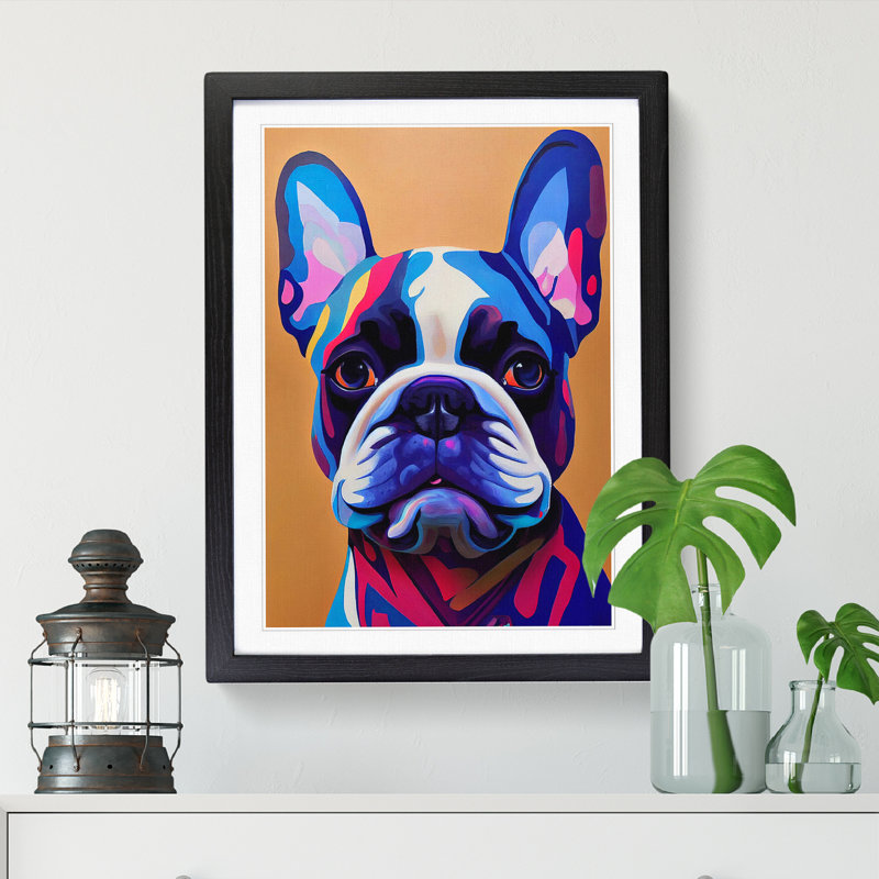 French Bulldog Painting Abstract - Framed Print, Black Framed, 46cm H x 34cm W x 2cm D