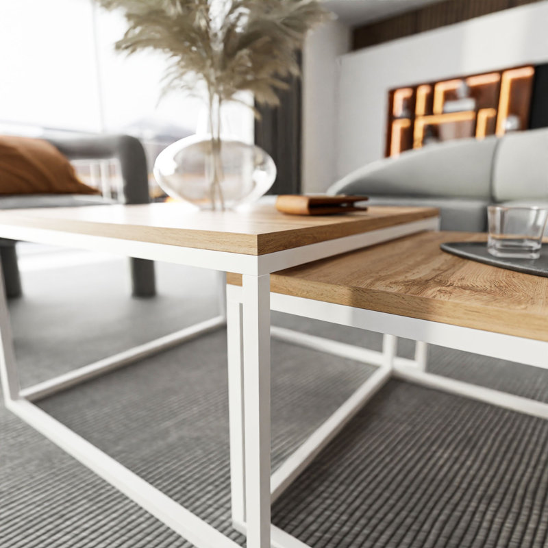 2-piece coffee table set Ahlers, 42cm H x 70cm L x 70cm W, Wotan Oak/White