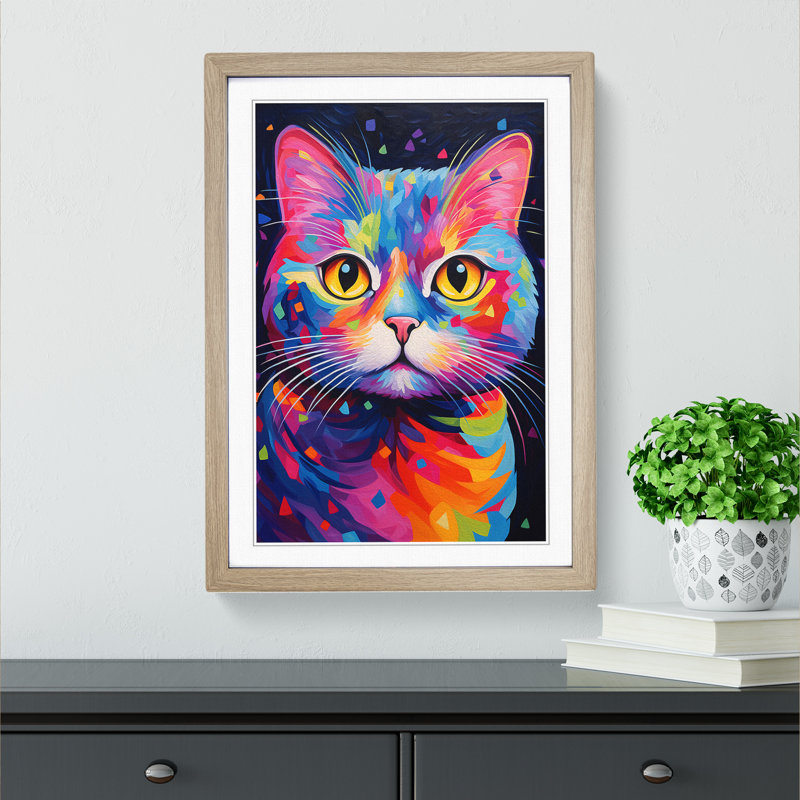 Cat Abstract - Framed Print, Oak Framed, 64cm H x 46cm W x 2cm D