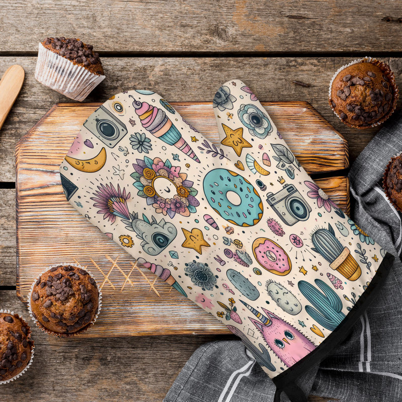 Playful Scribble Art Oven Mitt Cotton Twill