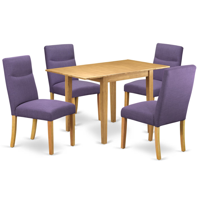 Solid Wood Top Dining Table Set, Natural Brown Oak, Dahlia, 5 Pieces: 1 Table, 4 Chairs