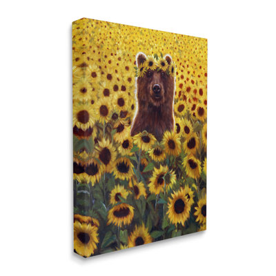 Happy Bear Sunflower Field by Lucia Heffernan - Wrapped Canvas Painting