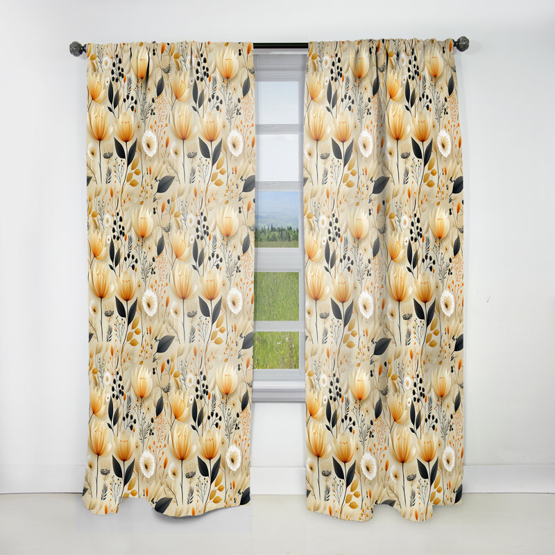 Neutre fleurs beiges à motif Boho III - Rideau Boho - Rideau abstrait obscurcissant - 1 panneau, L 52 po x L 95 po