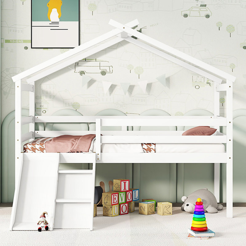 Lit simple mezzanine bas avec glissade, échelle et garde-corps de sécurité