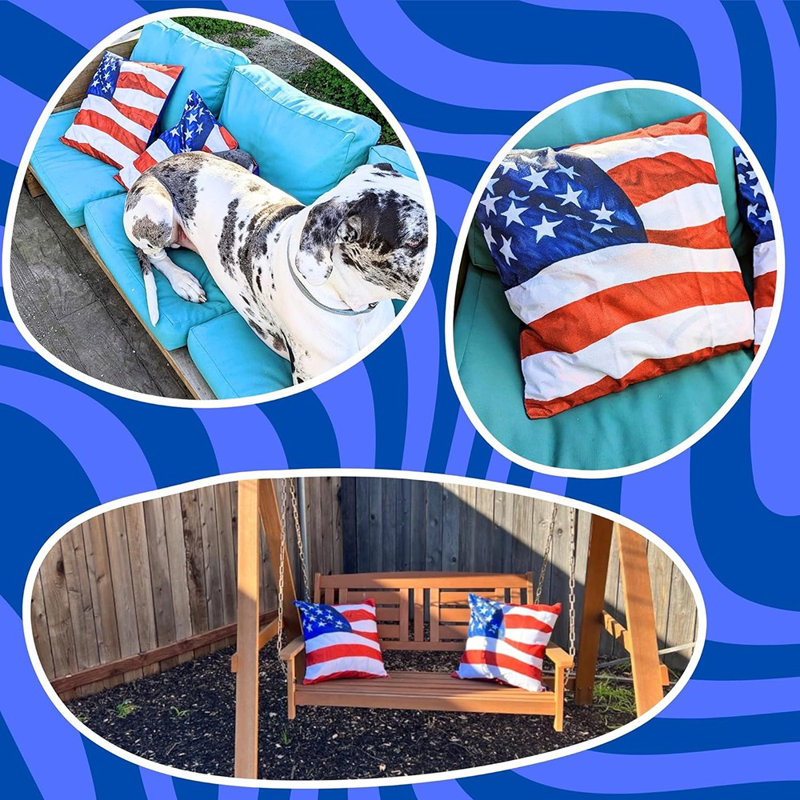 Ensemble de 2 housses de coussin décoratif du 4 juillet, drapeau américain, décor patriotique 18 po x 18 po