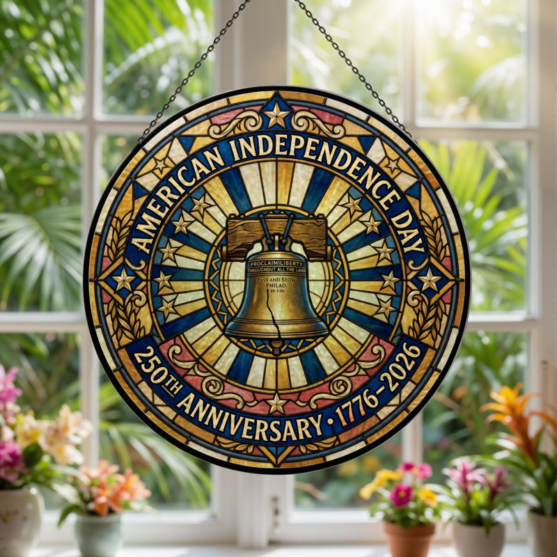 Panneau de fenêtre en verre pour décoration intérieure American Independance USA 250th Anniversary - H 12 po, H 12 po