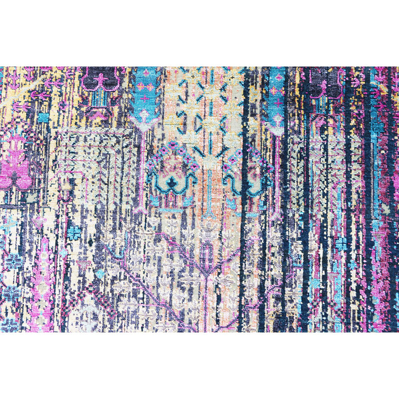 Hand Knotted Abstract Area Rug in Dark Blue/Pink, Rectangle 9' x 12'