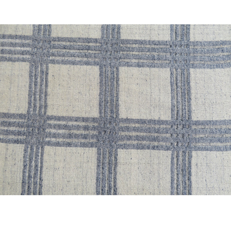 Plaid Area Rug in Blue/Ivory, Rectangle 8' x 10'
