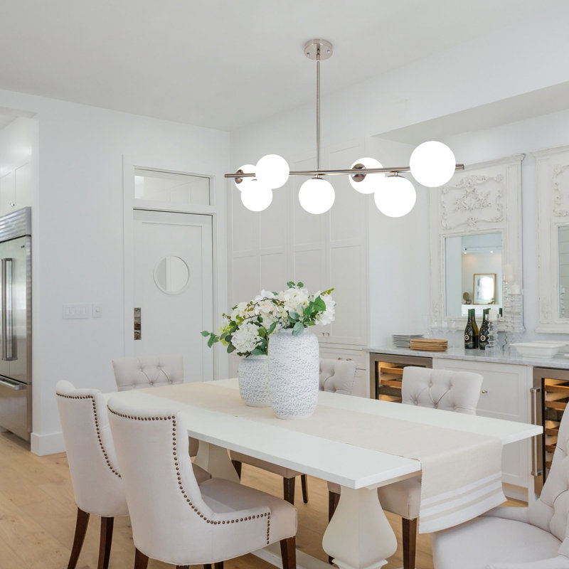 Lustre 7 lumières Kason, Nickel satiné, Blanc