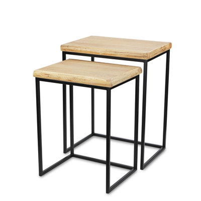 Ensemble de deux tables gigognes rectangulaires en acier massif noir et brun de 25 po