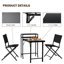 Bistro de patio extérieur 3 pièces, table pliante noire et chaises, construction rouille, toile résistante aux intempéries, de 3 pièces, meubles en noir, structure en acier, écharpe Sling