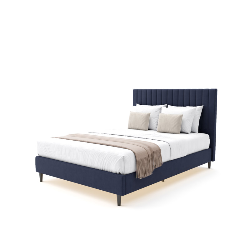 XR Living Maisie Fabric Bed Frame with LED Lighting, Navy, Kingsize (5')