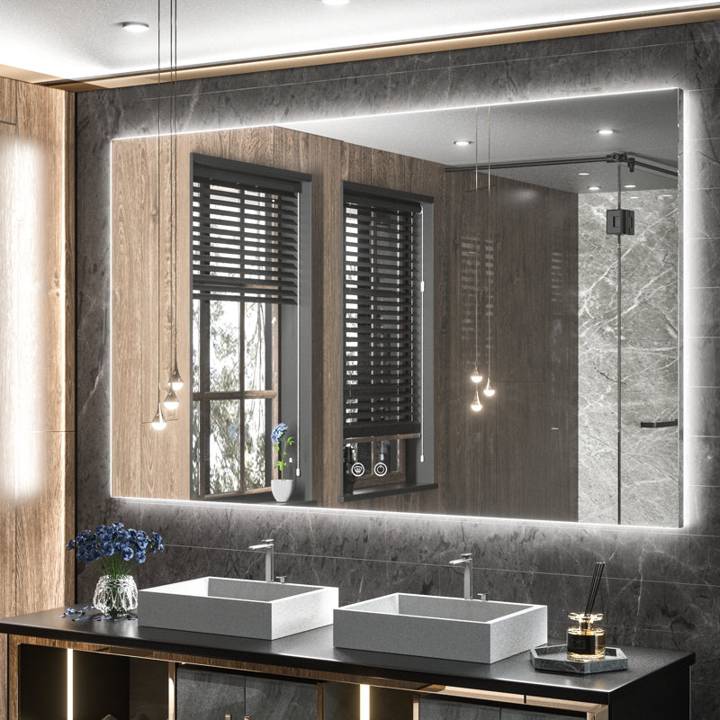 Chrisna LED Backlit Frameless Lighted Bathroom Vanity Mirror Wall Mirror 3 Color Adjust Dimmable Anti Fog, 30" x 48"
