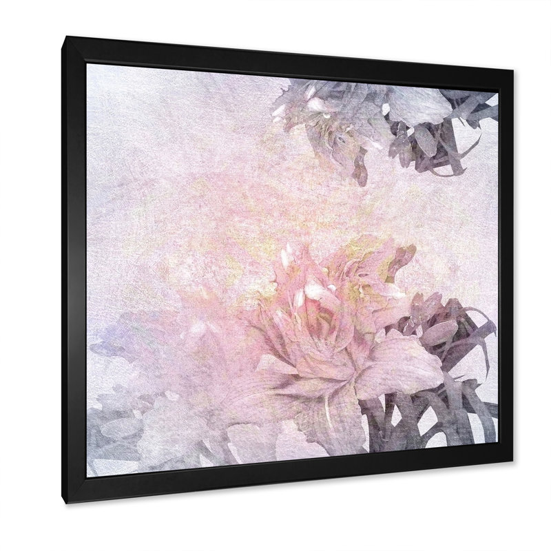 Fleurs roses rétro - peinture, Cadre photo noir, H 16 po x l 16 po x P 1 po