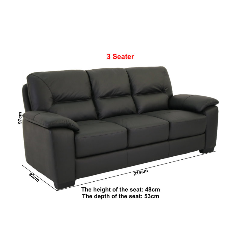 Nafissa 3 Seater or 2 Seater Genuine Leather Sofa, 3, Black