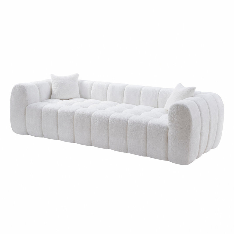 Très grand canapé nuage guimauve avec tissu bouclé et sans assemblage, Boucle blanc