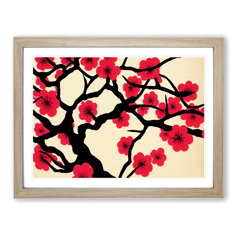 Eye Catching Cherry Blossom Tree Flowers 1 Piece Single Picture Frame Painting, 25cm H x 34cm W x 2cm D, Oak