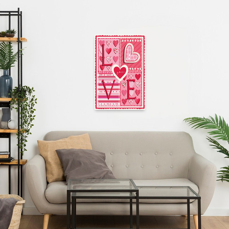«Love You», art mural abstrait fantaisiste romantique, 24" H x 16" W
