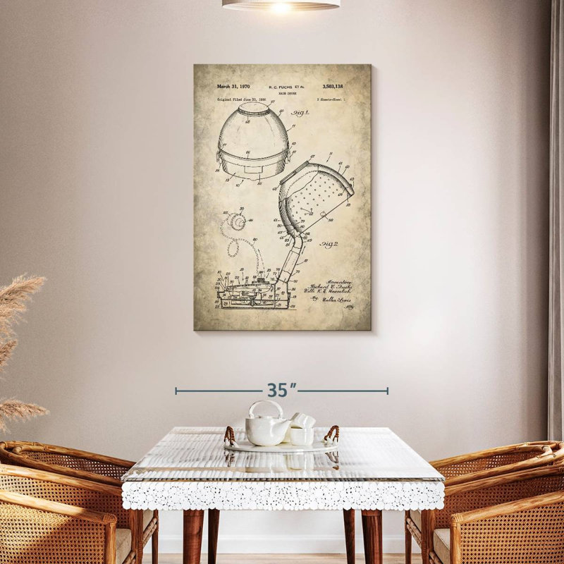 Hair Dryer 1970 Patent, 45" H x 30" W