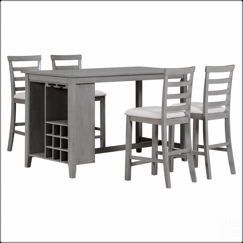 Ensemble de salle à manger 5 pièces à hauteur de comptoir en bois d'hévéa multifonctionnel avec chaises rembourrées