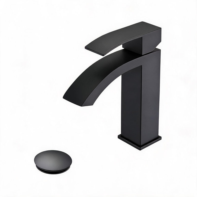 Robinet de lavabo de salle de bain à poignée simple en acier inoxydable noir mat avec bonde escamotable