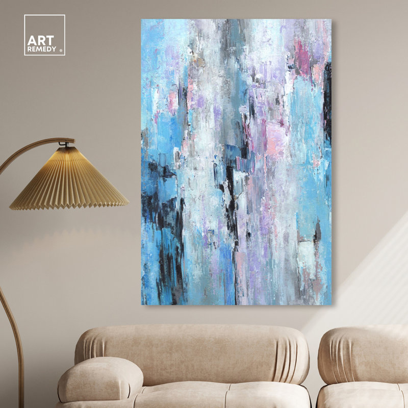Blue and Pink Abstract Canvas Wall Art, 24" x 36"