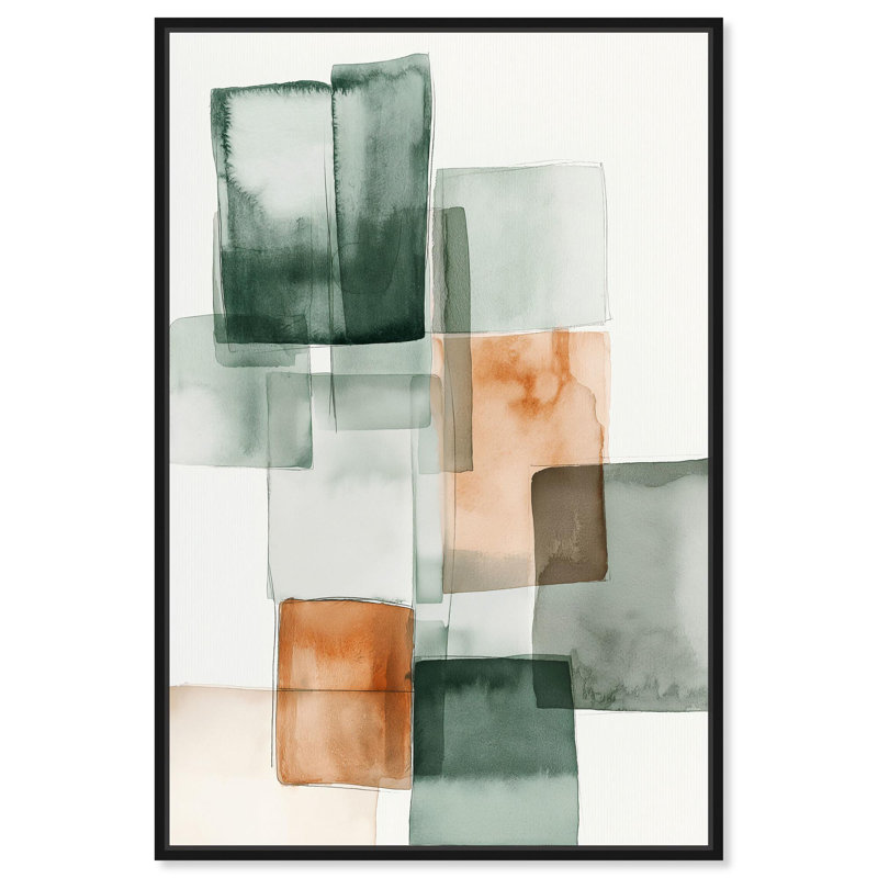 Citrine cube II, art abstrait vert , Cadre noir, H 16 po x l 11 po