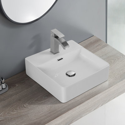 Lavabo de comptoir carré en céramique (finition blanche) certifié CUPC