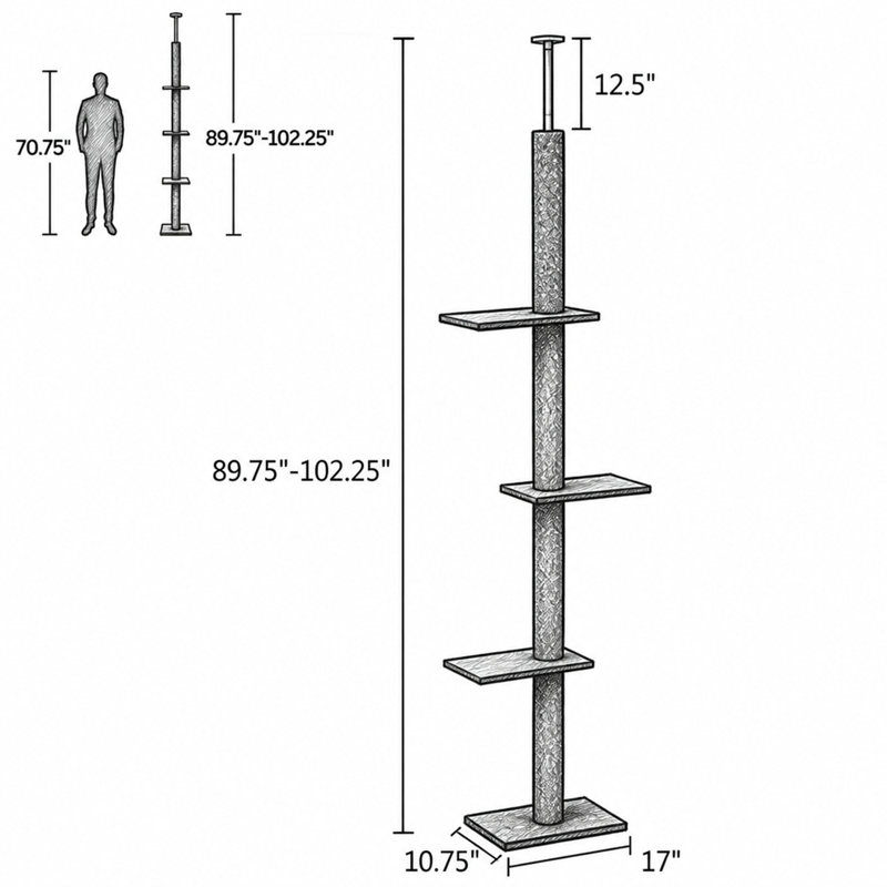 Cat Tree, 102.3" H x  17" W x  10.8" D, Grey