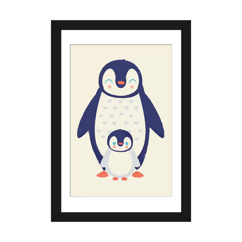 « maman penguin' », impression sur toile tendue, Papier d'art encadré noir, H 32 po x l 24 po x P 1 po