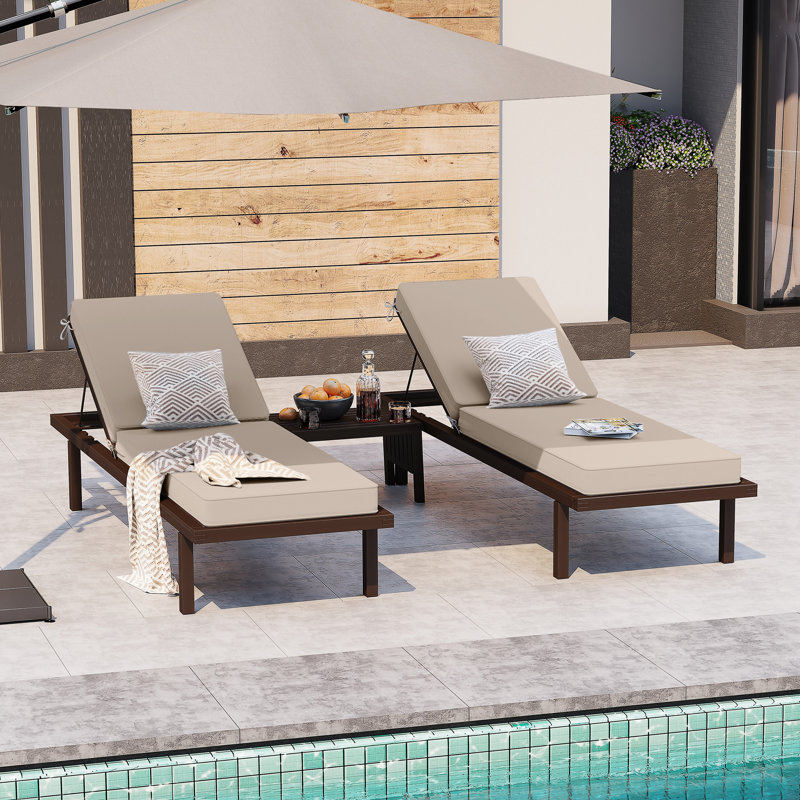 Outdoor Chaise Lounge Cushion - Waterproof, Weather-Resistant, Patio Furniture Replacement, 23" W x 46" D, Beige, 2