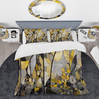 Ensemble de housse de couette à motifs jaunes et gris en fusion artistique - Boho Mosaic