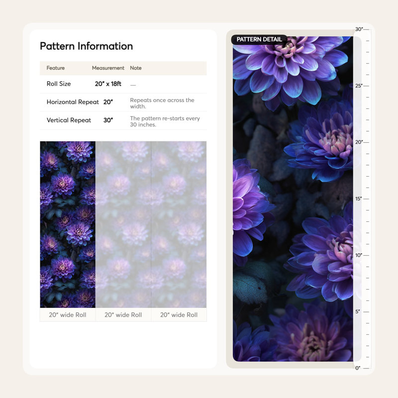Papier peint floral, décoration murale moderne mauve