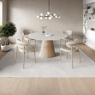 Modern Round Dining Table, White Cream